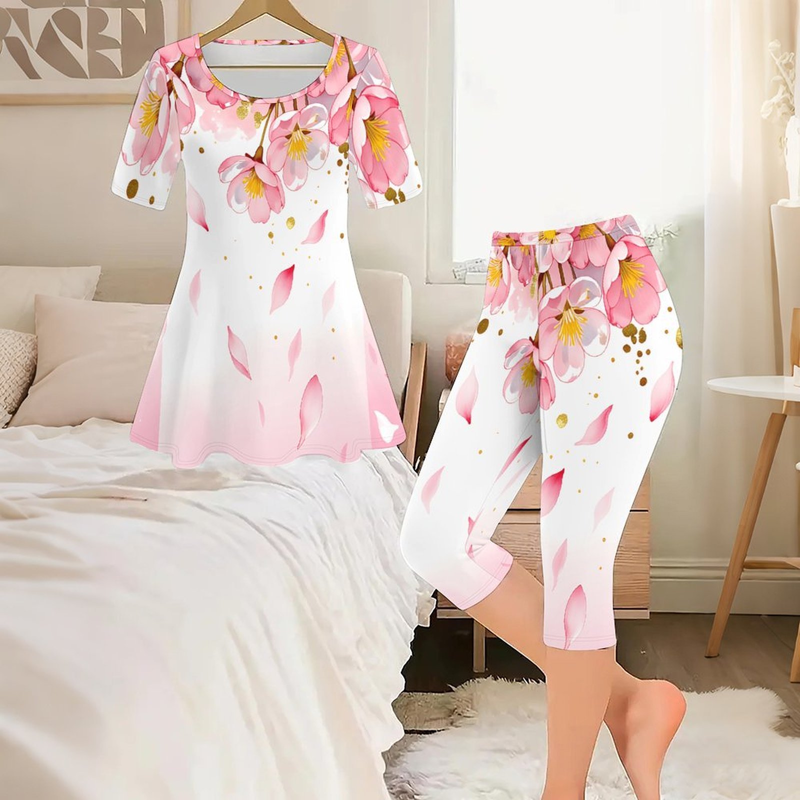2pcs Vintage Print Two Piece S - Romper Floral Print ulasan dan harga