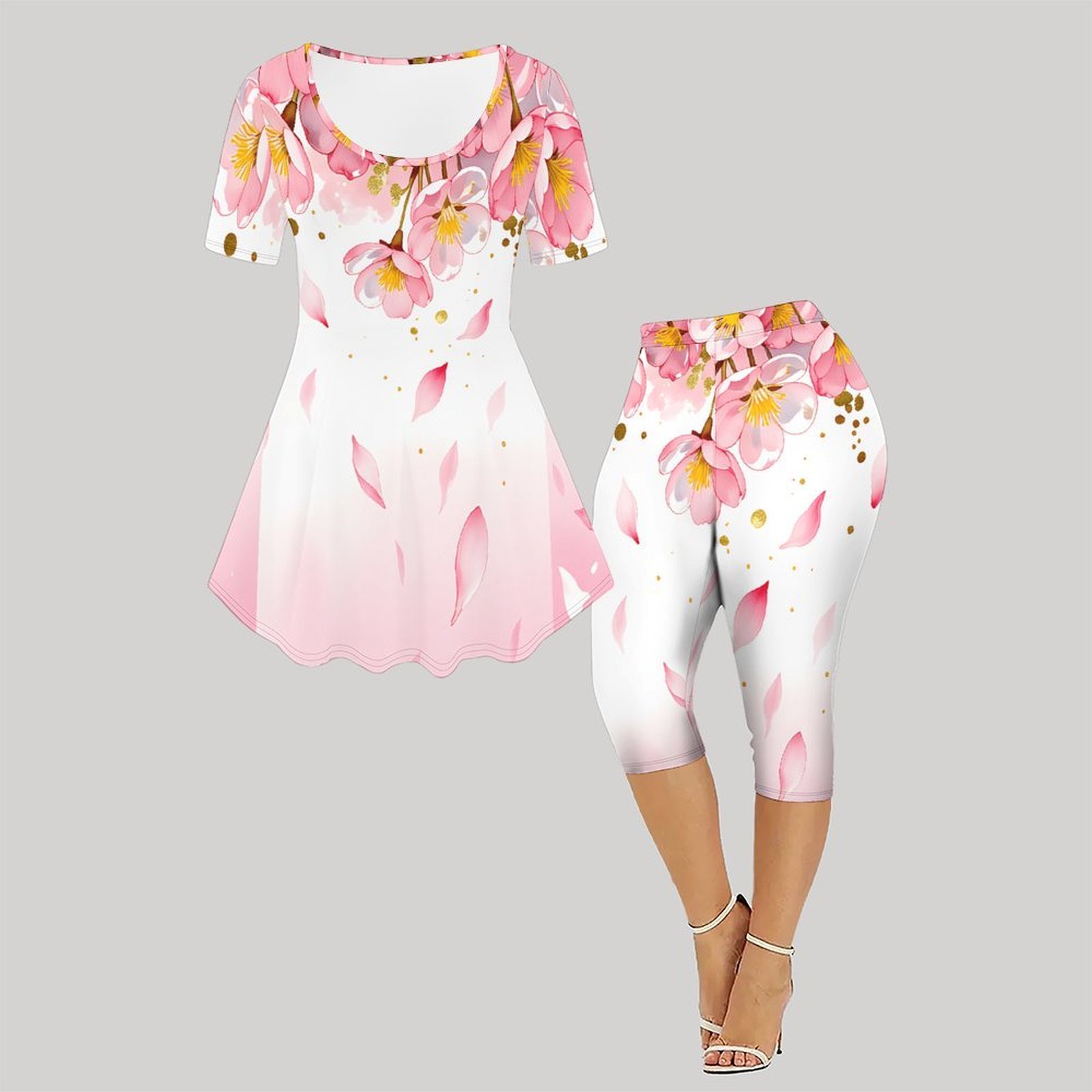 2pcs Vintage Print Two Piece S - Romper Floral Print ulasan dan harga