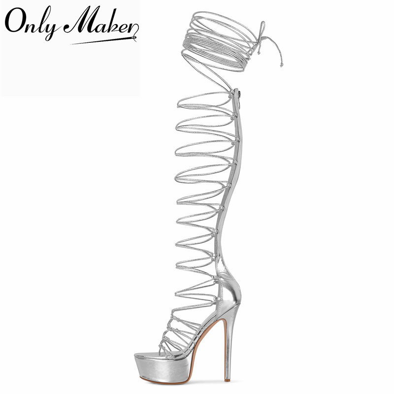 Onlymaker Sliver Peep Toe Lace - Sandal Strappy Heeled ulasan dan harga