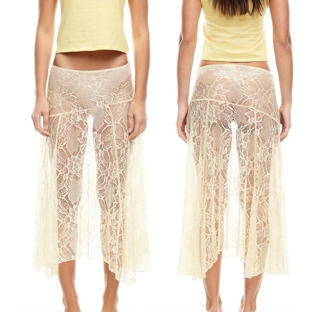 Solid Color Lace Beach Dress S - Midi Skirt Floral ulasan dan harga