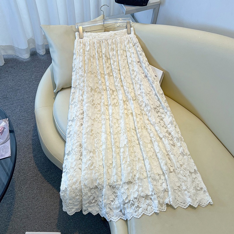 French Cream Beige 3D Floral L - Midi Skirt Floral ulasan dan harga