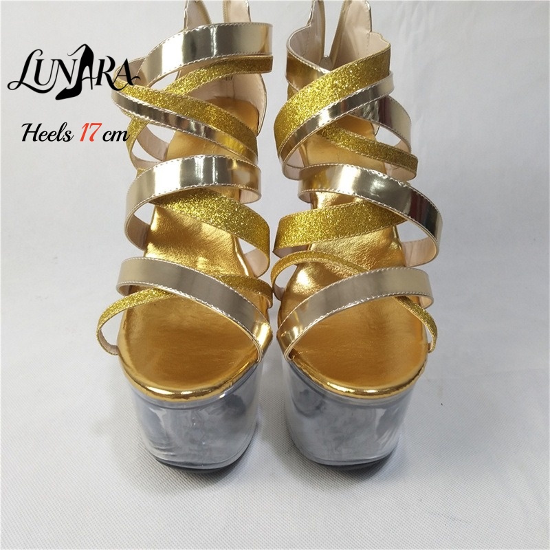 17cm/7Inch Gold Metallic Strap - Sandal Strappy Heeled ulasan dan harga