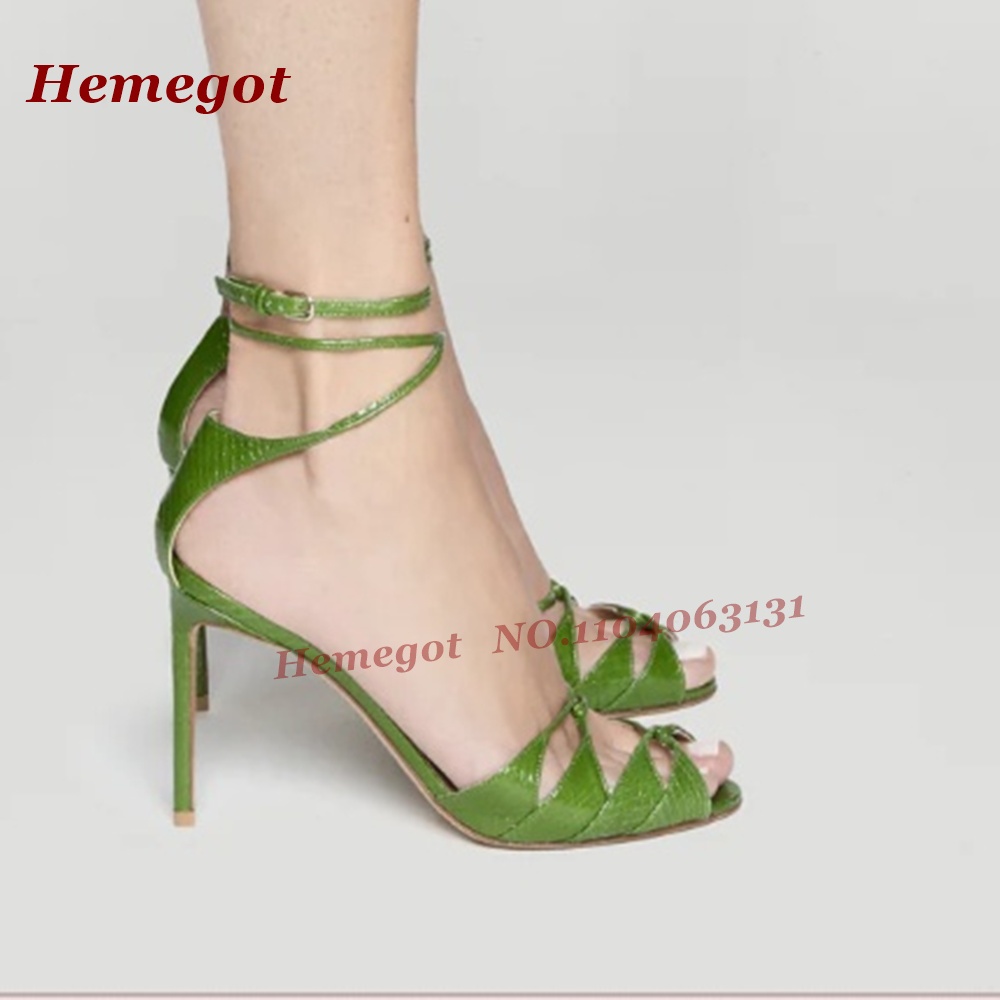 Green Croc-Pattern Strappy San - Sandal Strappy Heeled ulasan dan harga